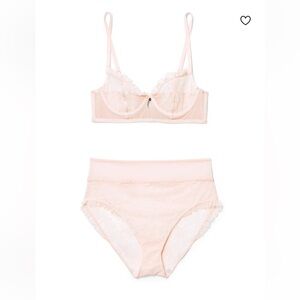 Adore Me Maddie Unlined Bra 36D Pink Peach and High Waist Panty L